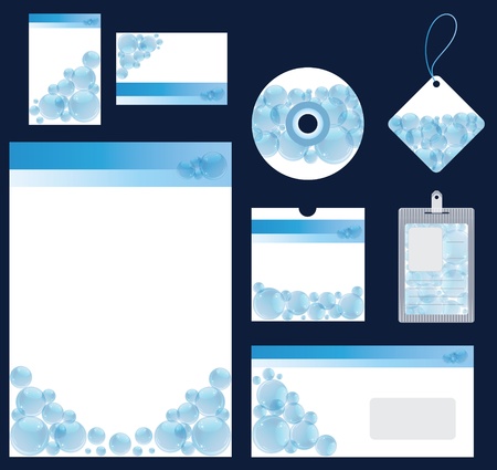 Illustration of blue water bubble stationery set のイラスト素材