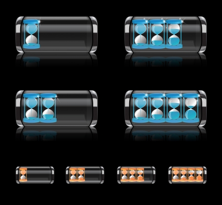 Illustration of glossy battery icon with hourglass as symbol of time runningのイラスト素材