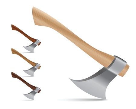 Realistic vector illustration set of four different colored wood axesのイラスト素材