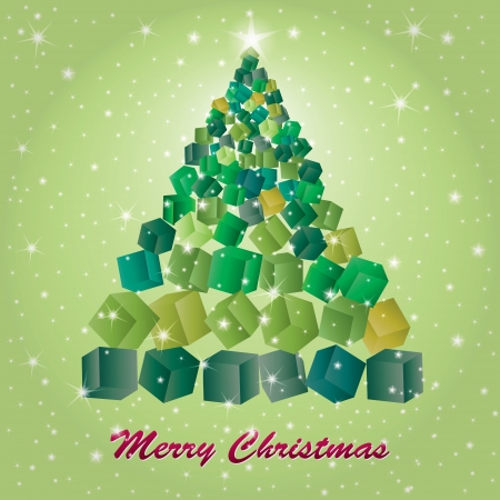 Illustration of Christmas Tree On green background from gift boxesのイラスト素材