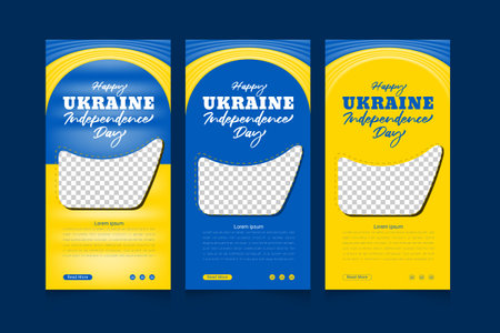 Ukraine independence day celebration with 3d flag-waving illustration vertical banner template setのイラスト素材