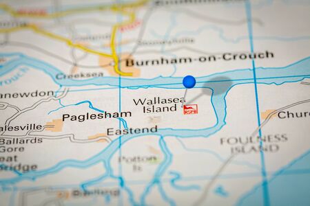 Blue Map Pin on Paper Map Showing Wallasea Islandの写真素材