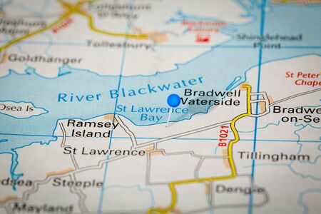 Blue Map Pin on Paper Map Showing St Lawrence Bayの写真素材