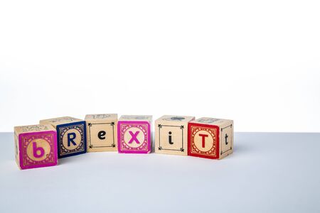 Childrens Wooden Alphabet Blocks Spelling the Word Brexitの写真素材
