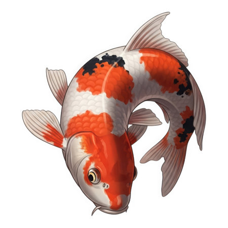 A stunningly detailed image of a Japanese Koi fish displaying bright orange and white markings. This aquatic creature embodies beauty tranquility and positive energy making it a perfect addition to any nature-themed collection.の素材