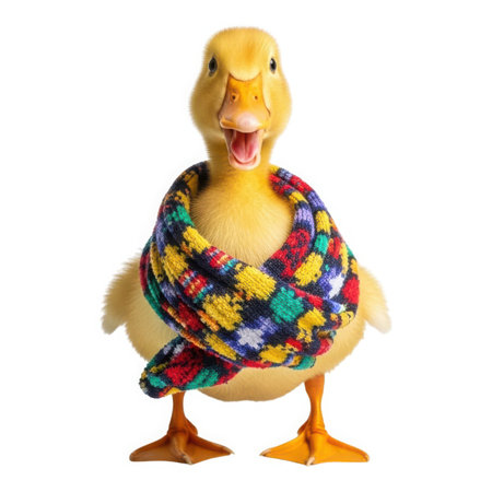 Duckling in a scarf on a white background. Isolated.の素材