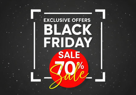 Black Friday sale advertisement with exclusive offers and a 70 percent discount prominently displayed. This graphic promotes a significant shopping event.の素材