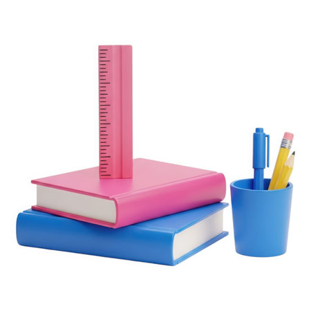 A stack of books with stationery on a white background symbolizes education. It represents the pursuit of knowledge and the tools necessary for academic success.の素材