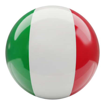 A vibrant beach ball featuring the Italian flag. The glossy surface reflects light, enhancing the colors. Perfect for summer fun, patriotic events, or decorative displays.の素材