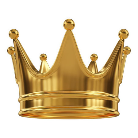 A gleaming golden crown, symbolizing royalty and power, stands out with its intricate design. It represents authority, wealth, and the elegance of a monarch's reign.の素材