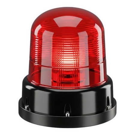 A red emergency strobe light, isolated on a white background, signaling danger and urgency in critical situations. A vital safety device for alerts.の素材
