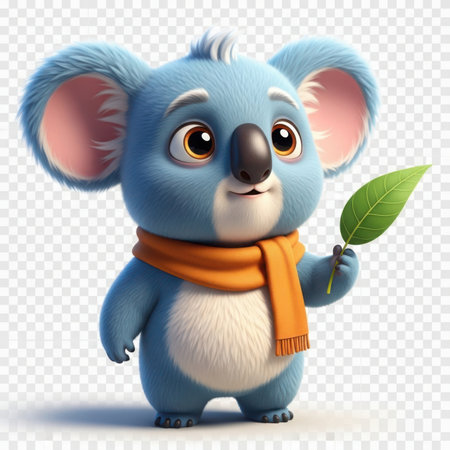 Cute cartoon koala with orange scarf and green leaf. Vector illustration.の素材