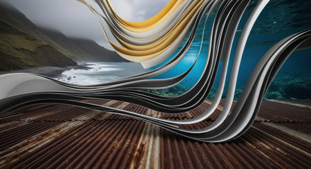 Abstract 3d rendering of waves and corrugated iron sheets.の素材