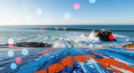 Surface of the Atlantic Ocean with waves crashing on the rocks.の素材