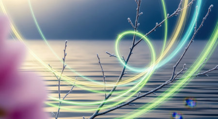 Beautiful winter landscape. Blurred background with bokeh effect.の素材