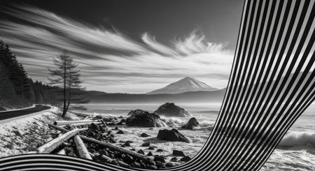 Black and white panorama of Mt. Fuji, Japan in the morning.の素材