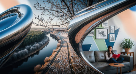 Woman reading a book in a modern interior. 3D Renderingの素材