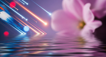 abstract background with pink flower and rays of light reflected in waterの素材