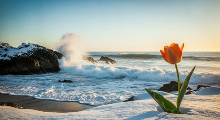 Tulip on the beach in winter, Iceland. Toned.の素材
