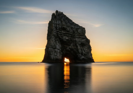Sunset at Etretat, Normandy, France. The famous cliffs in Normandy.の素材
