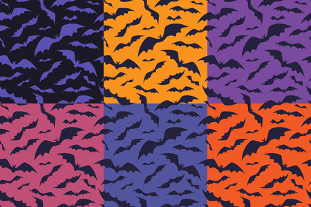 Bats pattern. Set of seamless pattern with bats for Halloweenのイラスト素材