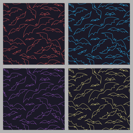 Bats pattern. Set of seamless pattern with bats for Halloweenのイラスト素材