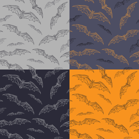 Bats pattern. Set of seamless pattern with bats for Halloweenのイラスト素材