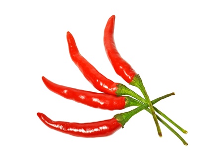 Red chilli peppers on white backgroundの写真素材