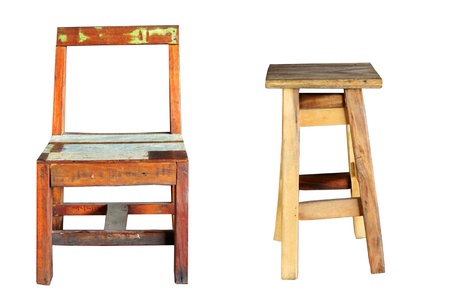Old distressed wooden chair on whiteの写真素材
