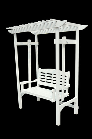 Wood swing chair on black backgroundの写真素材