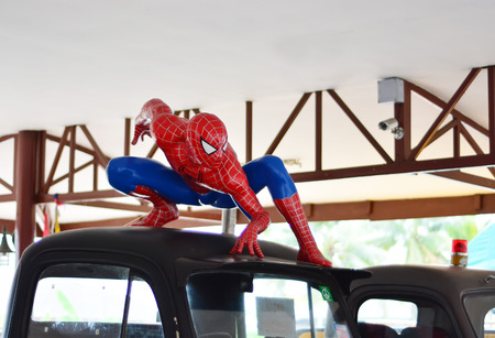 AYUTTAYA - August 14: Spider-Man model at Thung Bua Chom floating market on August 30, 2014 in  Ayuttaya, Thailand.のeditorial素材
