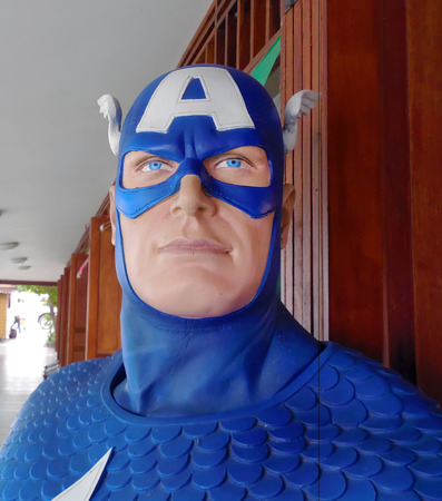 AYUTTAYA,THAILAND - AUGUST 10, 2014 : A Captain America model at Thung Bua Chom floating marketのeditorial素材