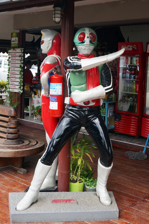 AYUTTHAYA ,THAILAND- AUGUST 09, 2015: The Ultraman and Mask Rider model at Thung Bua Chom floating marketのeditorial素材