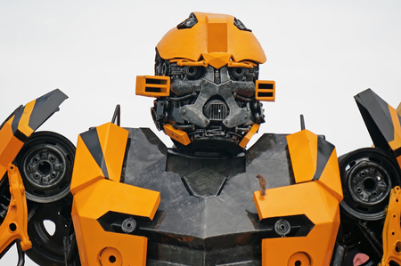 AYUTTAYA,THAILAND - OCTOBER 10, 2015 : The Replica of Bumblebee robot made from iron part of a Car...