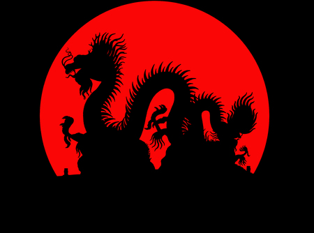 Silhouette statue of chinese dragonの写真素材