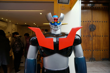 SEOUL,SOUTH KOREA - NOVEMBER 15, 2015: Mazinger Z model standing in front of a shop at Bukchon street marketのeditorial素材