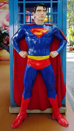 CHACHOENGSAO,THAILAND - FEBRUARY 02, 2019: Super Man model stands in the the Wat Saman Rattanaram temple areaのeditorial素材