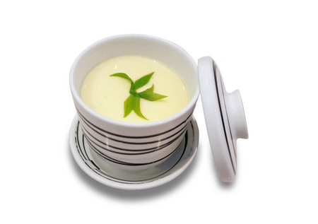 japanese steamed egg in cup on white backgroundの写真素材