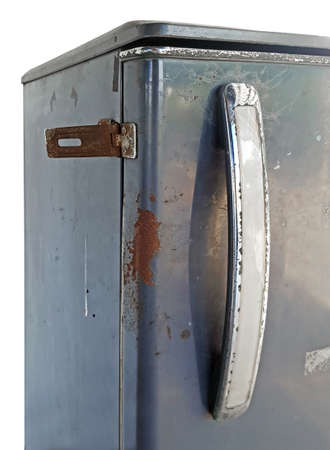 close up a handle of the old refrigerator and DIY lock on black backgroundの写真素材