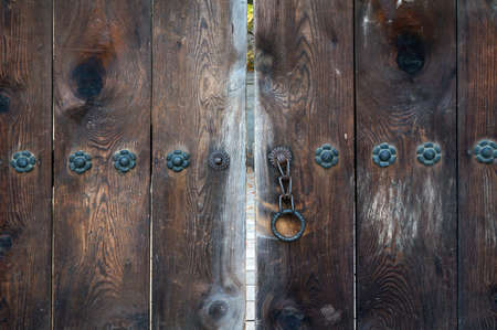 Korean traditional old wooden doorの写真素材