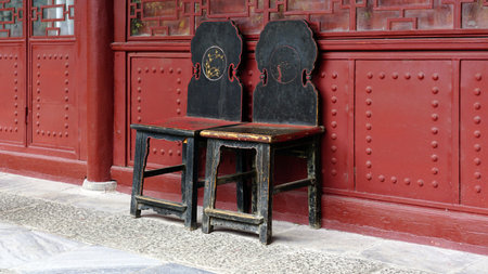 Old ancient traditional wooden chairの写真素材