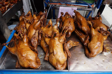 boiled duck meat in black soybean sauce sold at the fresh marketの写真素材