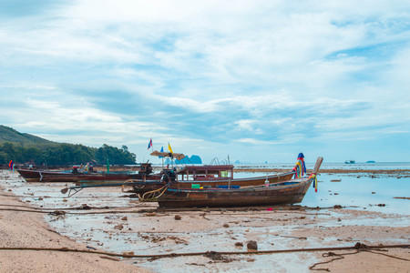 Sea boat and sky.の写真素材