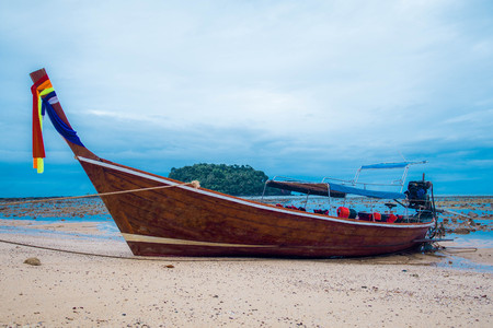 Sea boat and sky .These are Counterpart on beautiful island.の写真素材