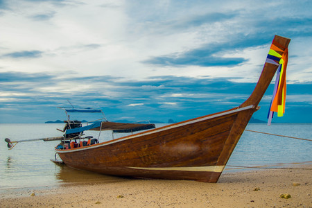 Sea boat and sky .These are Counterpart on beautiful island.の写真素材