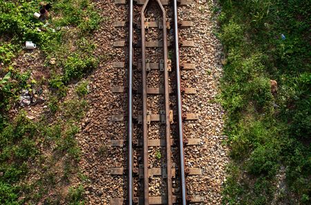 Taking the train tracks from a high angleの写真素材