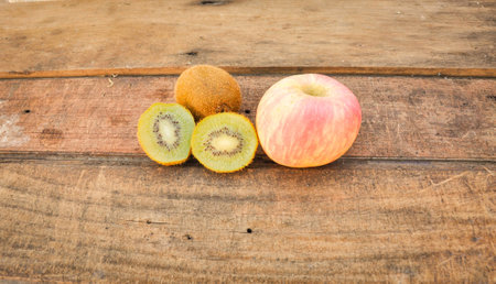 Fruits on the wooden floorの写真素材
