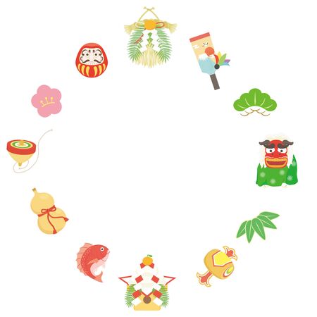 New Year's Item Circle Frameのイラスト素材