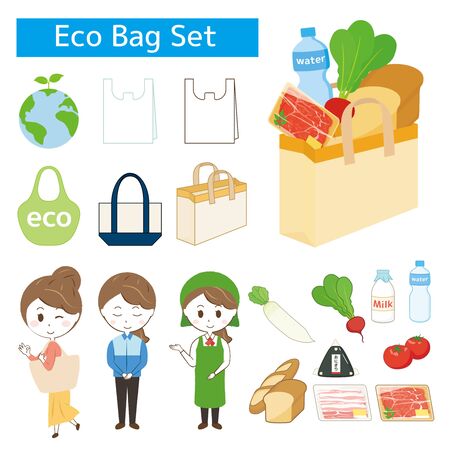 Eco bag and shopping setのイラスト素材