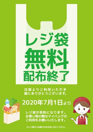 Shopping bag free distribution end poster"Japan:End of free shopping bag distribution. Thank You as Always. From July 1, 2020. Shopping Bags Are Charged, So Release Use My Bag When Shopping."のイラスト素材